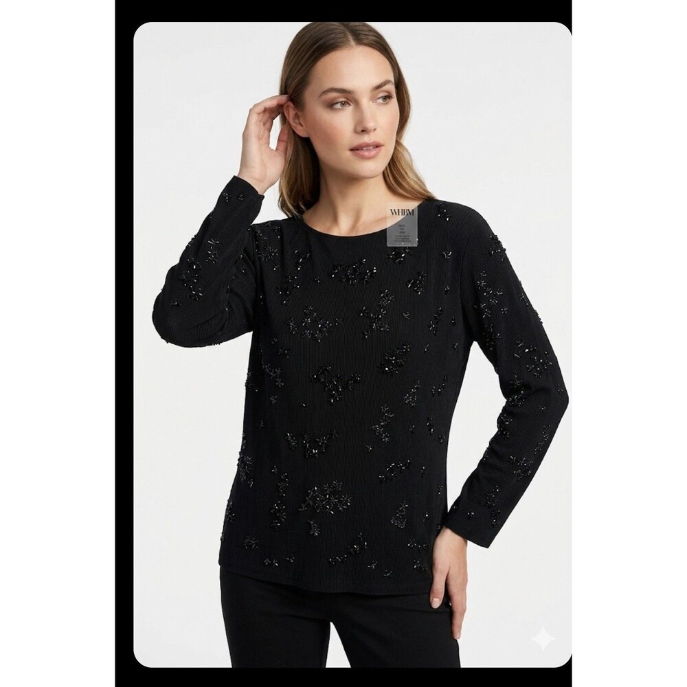 Vintage Michelle Nicole Sweater Top Beaded Black Large Preppy Classic Elegant